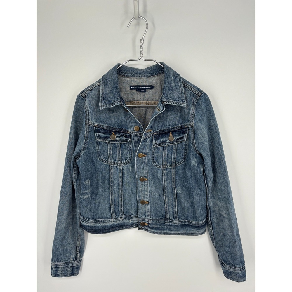 Ralph Lauren Sport Jean Jacket Womens Medium Denim Cropped Trucker Distressed